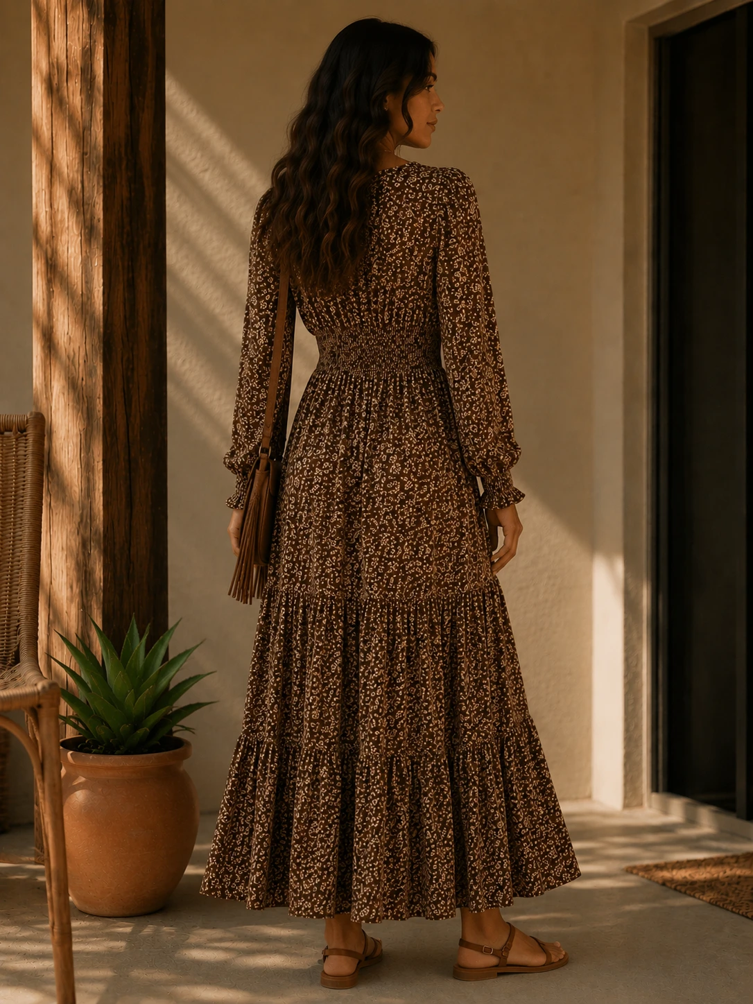 VESTIDO MANGA LONGA FLORAL CAPPUCCINO - Imagem 5