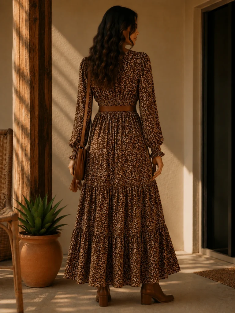 VESTIDO MANGA LONGA FLORAL CAPPUCCINO