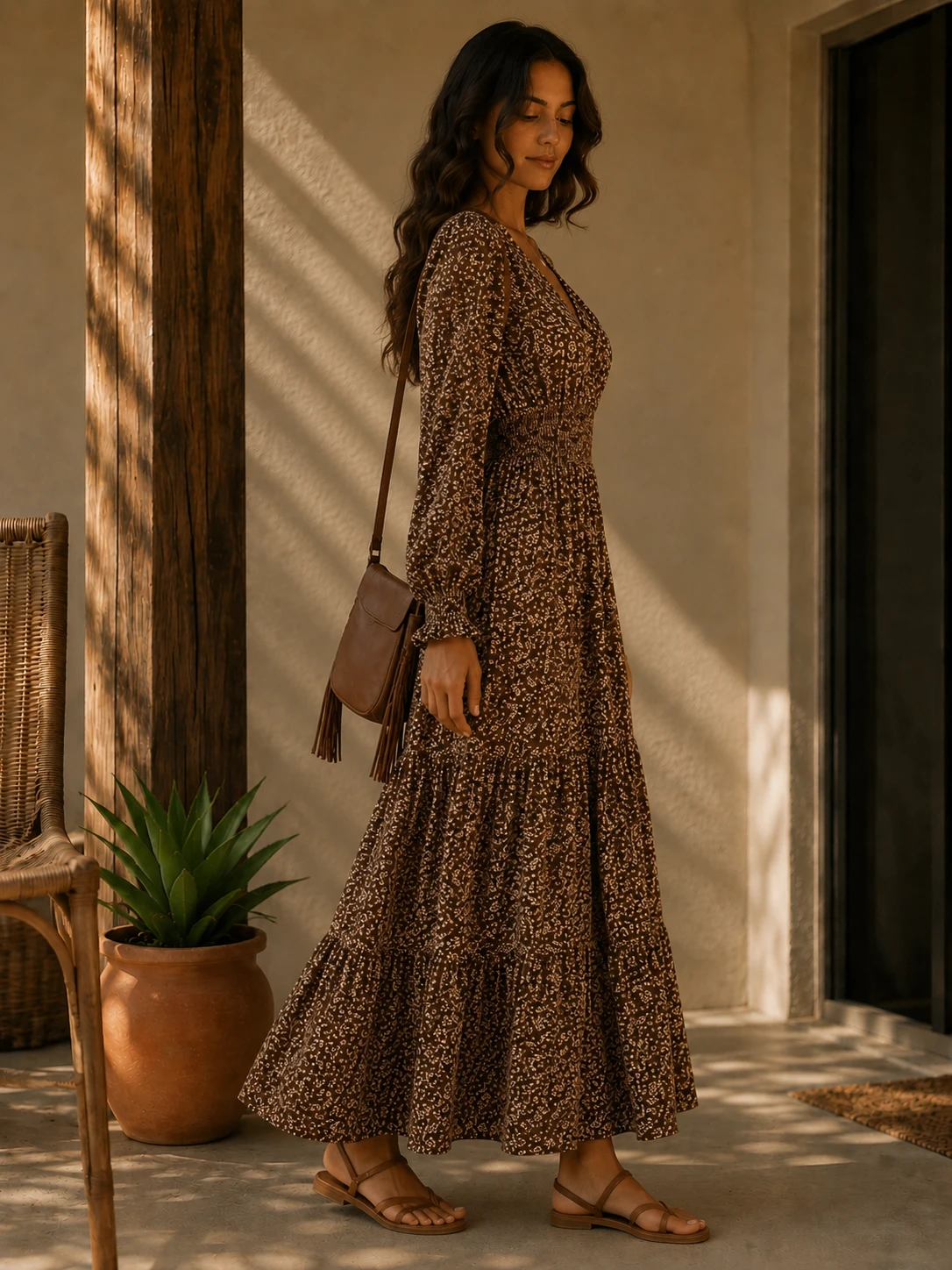 VESTIDO MANGA LONGA FLORAL CAPPUCCINO - Imagem 6