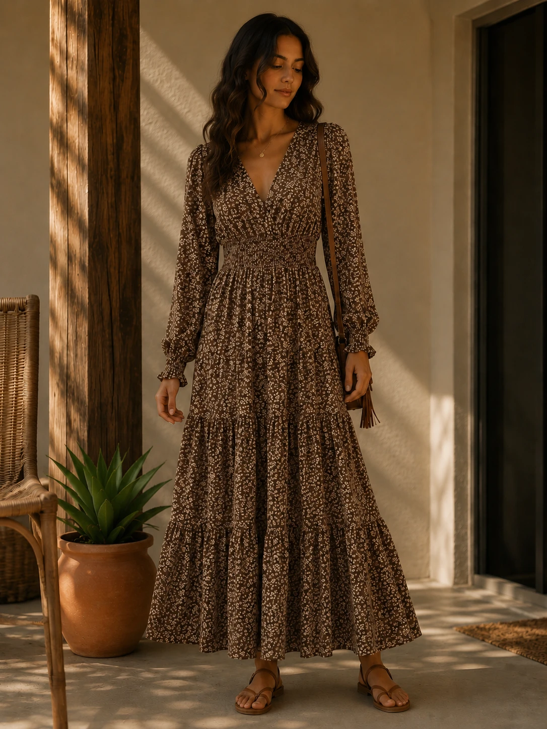 VESTIDO MANGA LONGA FLORAL CAPPUCCINO - Imagem 7
