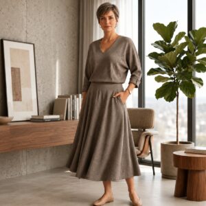 CONJUNTO FEMININO TOSCANA LONGO MANGA LONGA DECOTE V